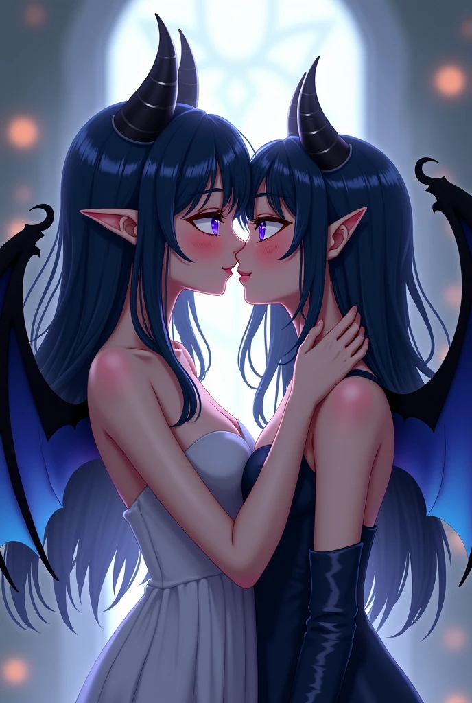 make a portrait of a sexy devil horned girl in black underwear, make her so sexy and give her a position on her knees and she looks in the camera and open the mouth waiting for a cumshot, blue eyes