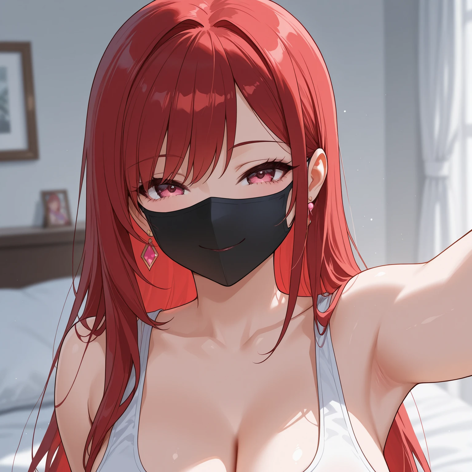 Makima Photos \(Chainsaw Man\) Red hair and yellow eyes、With big breasts and a huge ass、Wearing black micro bikini sitting on bed in luxury hotel room with soft lighting, (Mouth mask:1.4) (Put your arms behind your back:1.5) ,(Strong abdominal muscles), (White skin), (sweating:1.3) ,(Beautiful views),(Perfect Face), masterpiece, blush, One girl, alone, choker, Arms tied, Arms tied, bondage, Bondage, Blindfolded, Blindfold, Eye mask