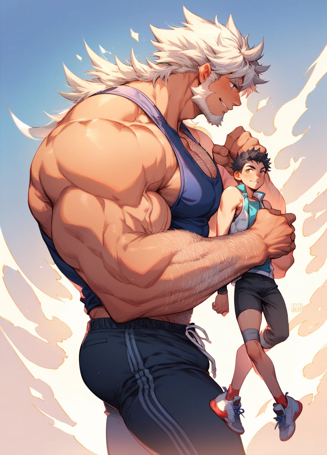 wearing white socks, topless, muscular, perfect anatomy, Half recumbent,CG sense,POV perspective,big legs,Dark atmosphere,8K,Cinematic lighting effects,Textured skin,best quality,Storytelling images, dynamic blur,actionpose,Elevation viewing angle, Katsuki Bakugo, naked, red eyes, sweaty, large bulge, thongs