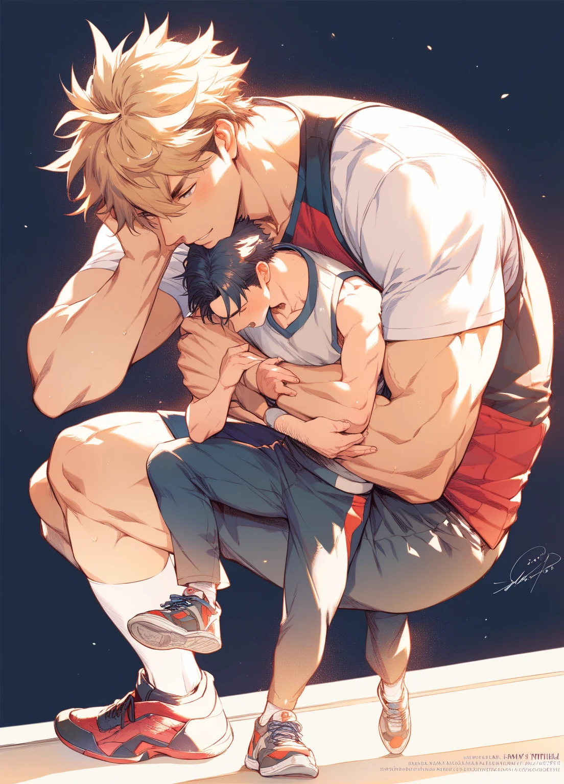Muscular man carrying his little daughter humans
