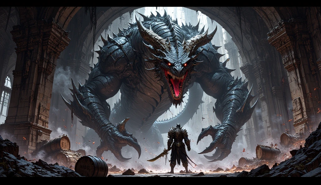 humanoid dragons,1.80 m tall and weighing 150 kg,Its hands and paws have strong, claw-like nails, with three fingers and a thumb on each hand. A dragonborn's head has a blunt snout,a vigorous forehead and characteristic friezes on the chin and temples. Behind the eyebrows is a ridge of horn-like scales of various sizes, resembling thick, plump, thick hair, scalar scales , Using black armor 