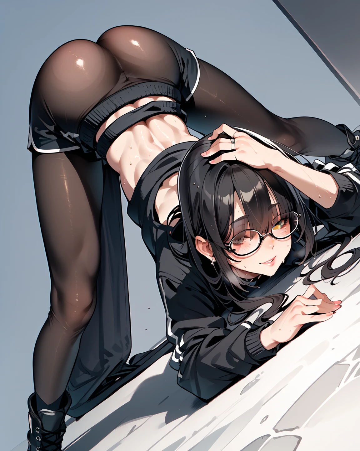 (((Perfect photo))), One Girl, alone, , Azusa Nakano, , Jacket, View your viewers, smile、((濡れたBetween the legs)), SFW with hidden breasts, Big ample breasts!, SFW Big, Beautiful and seductive anime woman, Big ample breasts!!, Bust ratio adopted, Highest quality, Official Art, Best Anatomy, ((Super shiny bike shorts,:1.5))、Glowing Skin、Cowboy Shot, (From belowの超クローズアップ)、(((From below、Between the legs,Focus the head, chest and legs in the center of the screen.:1.8)))、Ultra gloss body paint、(((Lie on your back in the water)))