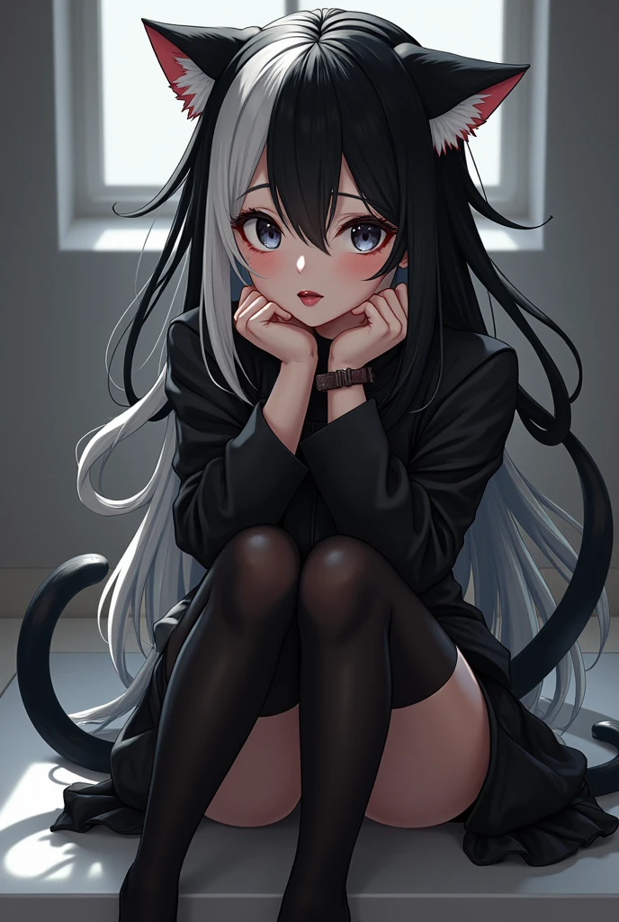 Simple high leg body stockings、A body stocking that covers everything except the face、Brown see-through、No clothes except for full-body tights、1 woman、No background、Open your knees wide、Camera angle looking up from between the legs、View Viewer、Close up from the crotch、squat