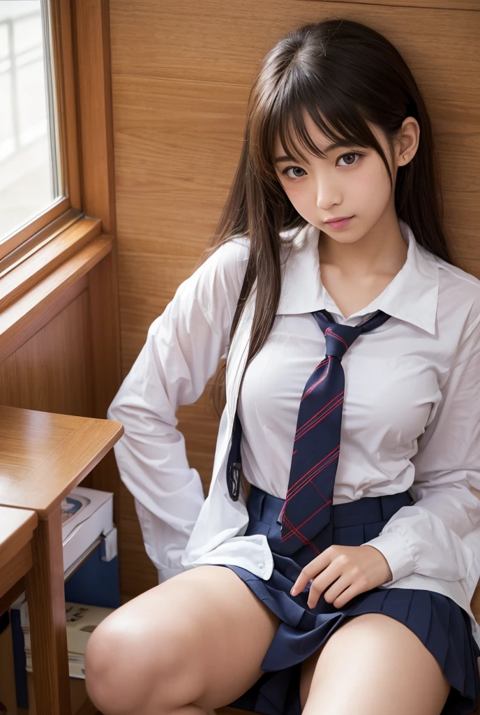 A maiden wearing a girls' school uniform
