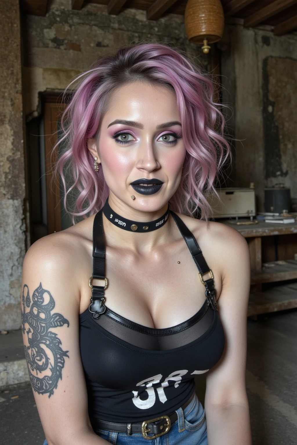 rating_explicit, beautyfull slender woman, tall woman, lilac details, sidecut big lilac hair, long hair, red lipstick, punk woman, adult woman, milf, small breasts, doggystyle sex