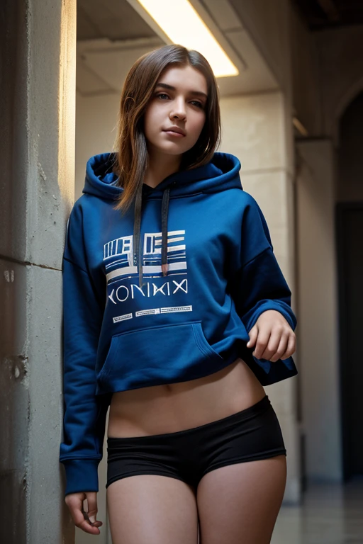 xoaeriel, a beautiful woman with brown wavy hair, ojos azules, nariz redonda, vistiendo un cohete de equipo,uniforme del equipo cohete,falda blanca,letra roja R,top corto,medias negras hasta el muslo,guantes negros hasta el codo,hiperealista