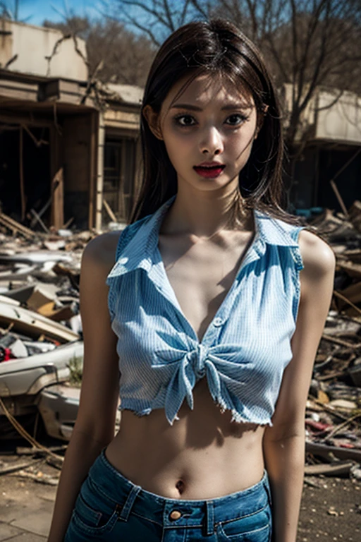 Abandoned construction sites,nevando,Snow on the ground,y standing pose,White transparent bikini,Exposing the genarbage allr the ground,Dilapidated,Devastated,best qualtiy,full-body portraits(1:1),18 years old girls,lean and slender body,Skinny,Smaller bust,The barefoot,Leaky ,Leakage of all breasts,Naked a the boding to audience
