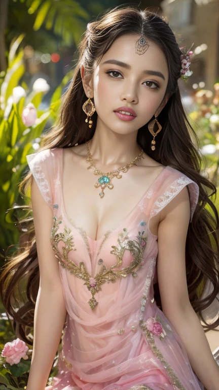 Beautiful, cute baby Face, 17 Years old russian lolita Girl, blue eyes, high ponytail hair, black hair, hair ornaments, wearing sexy pink mini kebaya dress, micro skirt, Rounded medium Breast, cleavage cutout, slightly Chubby , luxury necklace, White Skin, Smiling, Dark City Background, full body portrait, high heels, Perfect Potrait, Bokeh Effect, Look at Viewer, Armpit, Perfect Eye, Perfect Hand, Perfect Finger, Bracelet, Ring, ((adorable:1.2)), ((masterpiece:1.1)), ((bokeh:1.2)), wet skin