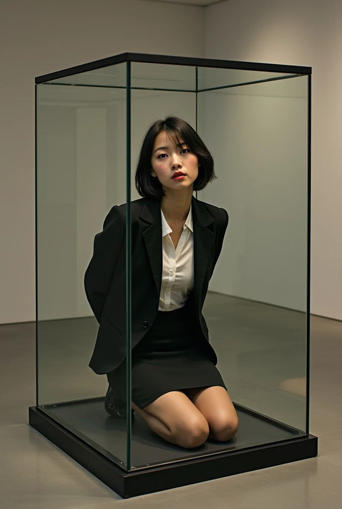 Woman sitting with legs apart
