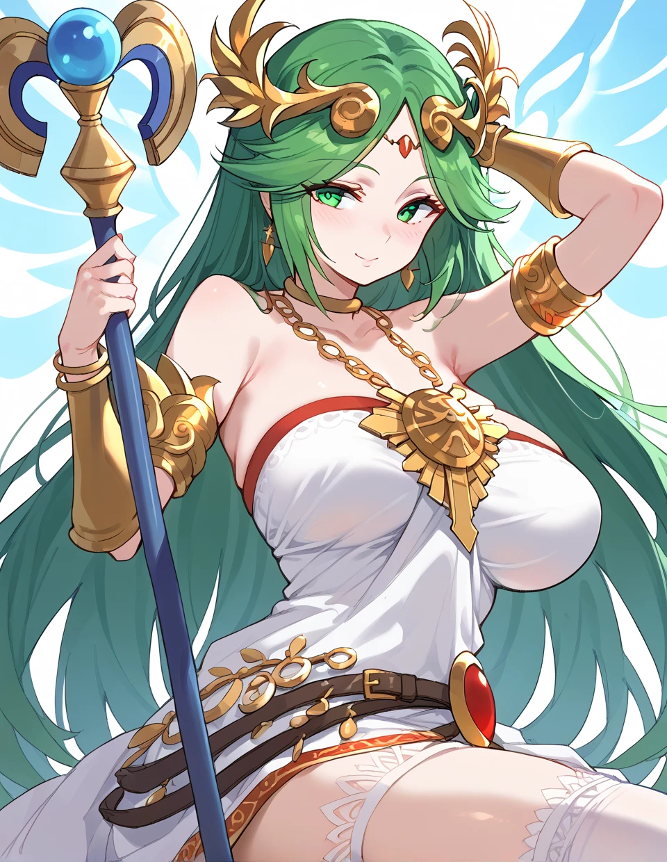 Palutena, breasts Big and heavy ,Sticky white liquid , costume laying on a pool, guweiz, artwork in the style of guweiz, wlop and rossdraws, extremely detailed artgerm, wlop rossdraws, wlop and sakimichan, by Yang J, wlop and artgerm, wlop art, guweiz masterpiece, ahri