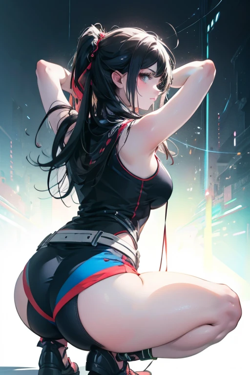 Black hair gamer girl with glasses, busty and big ass, in transparent underwear
