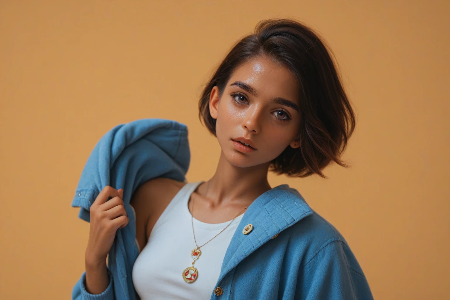 her name is Annie, high quality, 1girl, ((20-year-old fit Caucasian woman)), ((20 years old)), ((fit)), ((Space Buns)), pose: standing, wearing pastel colored unique g gen Z modern wear, BACKGROUND: From the colorful neighborhoods of Rio de Janeiro, with its iconic beaches, lush rainforests, and vibrant Carnival celebrations