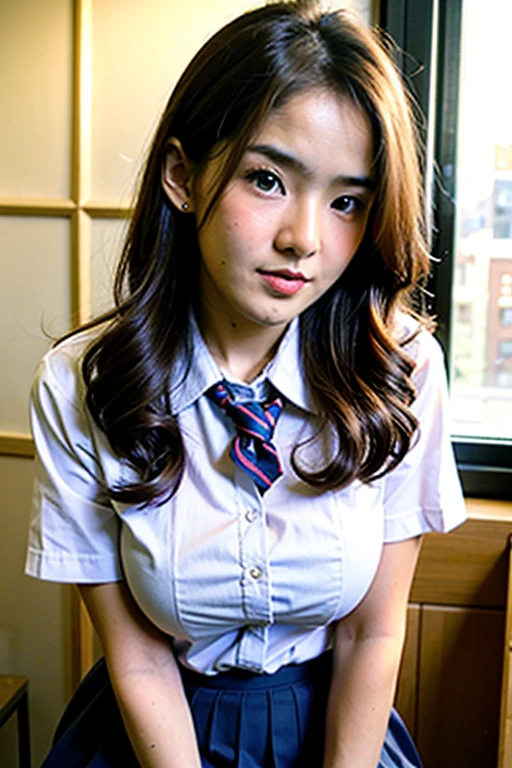 a beauty girl、light skinned、Classroom、Sticking out nipples