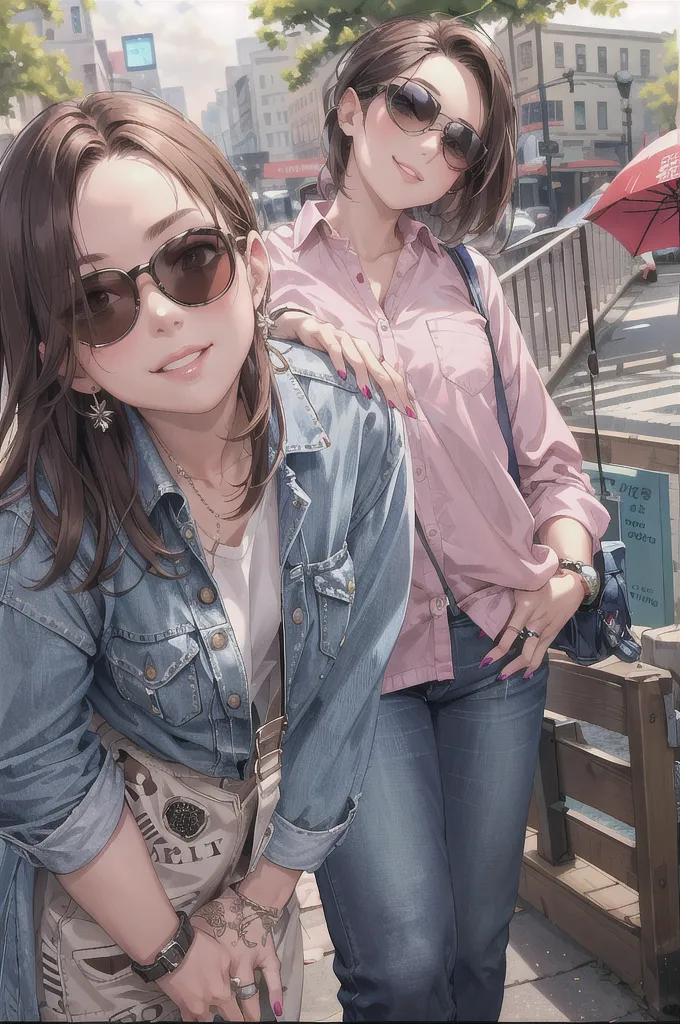 2 girls taking a selfie, short hair girl, smoky brown hair, beautiful girl, eyes close, closing eyes, excited, with glasses, with choker, on the street, hanoi vietnam, hanoi street