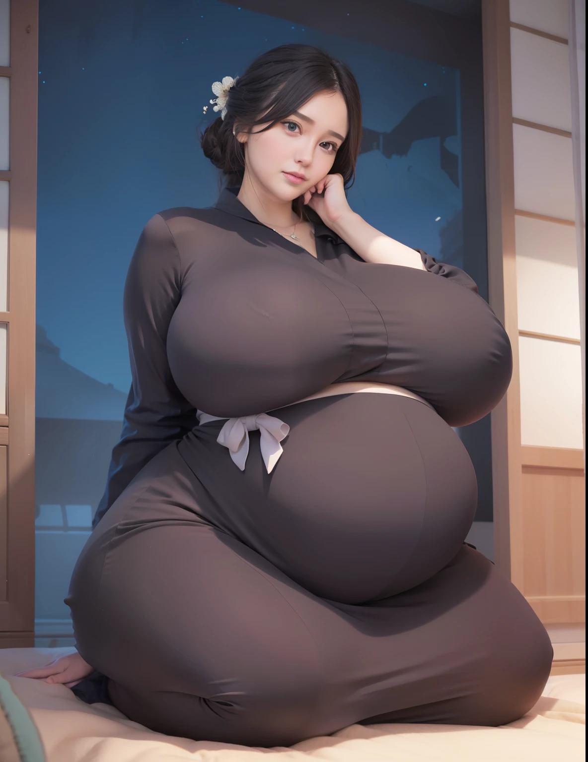 Hair Bow, black hair,Big Baby Bump pregnant, bra and underwear, Big boobs, nipple, cum, Big Black Balloons,16 years girl, Big pregnant Belly, Big Pregnant girl, Largest Belly of Pregnant, Huge Pregnancy, background hotel room,Huge 9 months Pregnancy Belly, purple eyes