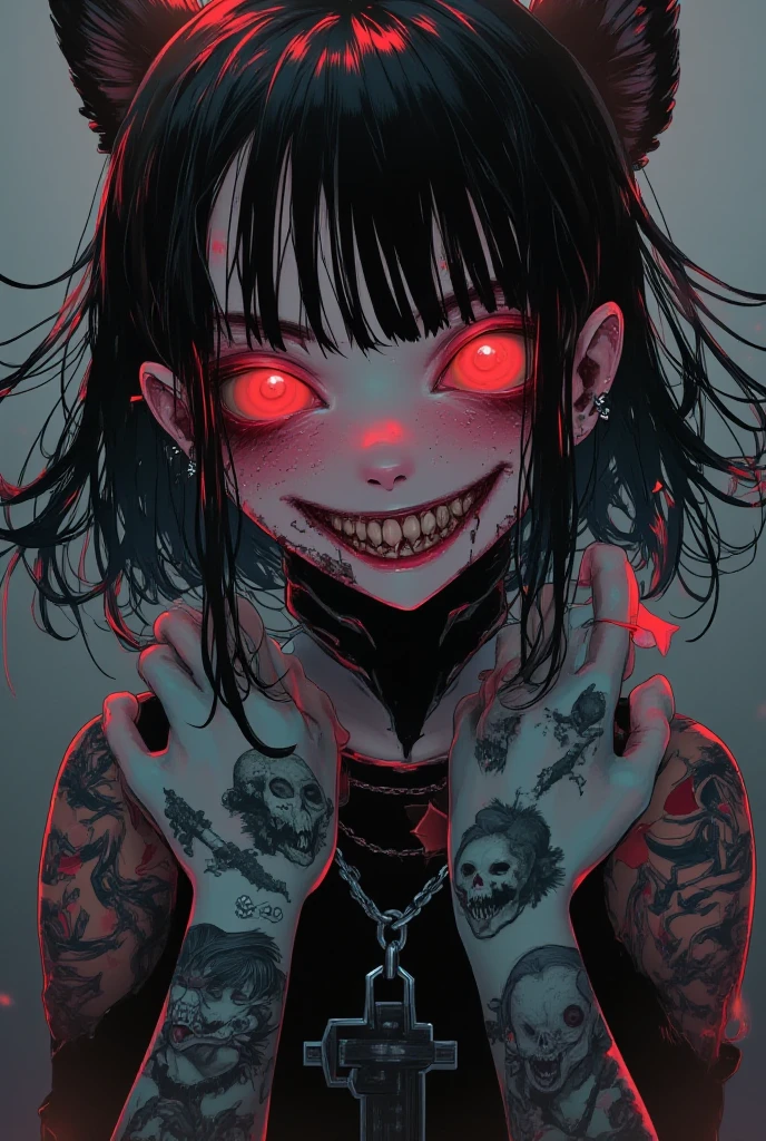 Beetlejuice, official art, 1 girl, solo, large breasts, (poltergeist, fantasy scene, demon), (demonic, semi realistic, demonic, shiny skin, textured skin),holographic eyes, heterochromia, purple eyes, striped jacket,striped shirt, two tone hair, streaked hair, multicolored hair, red hair, green hair, wild hair, evil scene,teeth, side lighting, ray tracing, depth of field, solo, extreme light and shadow, masterpiece, post apocalyptic, sexy, beautiful , scary, rich in detail,(detailed eyes),(zentangle, mandala, tangle, entangle:0.6), (handsome) detailed, (dirt splotches), (horror theme), (beetlejuice), detailed eyes,(straight-on),(masterpiece), (best quality), (ultra-detailed), (best illustration),(best shadow),rim lighting, beetlejuice, ((Beetlejuice)), crazy grin, crazy expression,