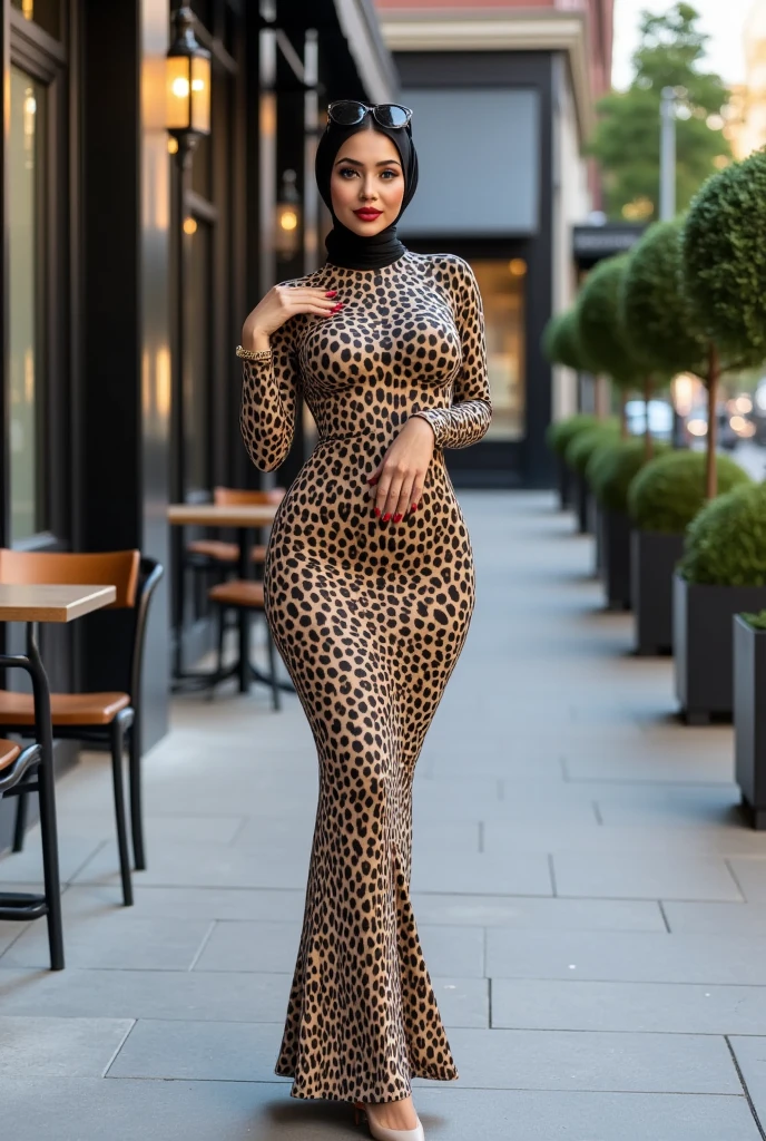A thin and beautiful asian muslimah woman wearing glasses with beautiful lips and beautiful cheeks wears snake print lycra turtleneck unitard catsuit.She always wear cotton snake print hijab.She is my favourite best beautiful teacher.