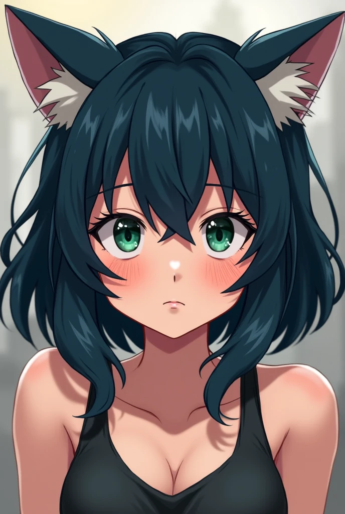 (High resolution:1.4), (masutepiece:1.2), (High quality:1.3) 1girl, saten ruiko, green eyes, long hair, black hair, small , dangerousbeast, wolf tail, cinematic lighting, pov