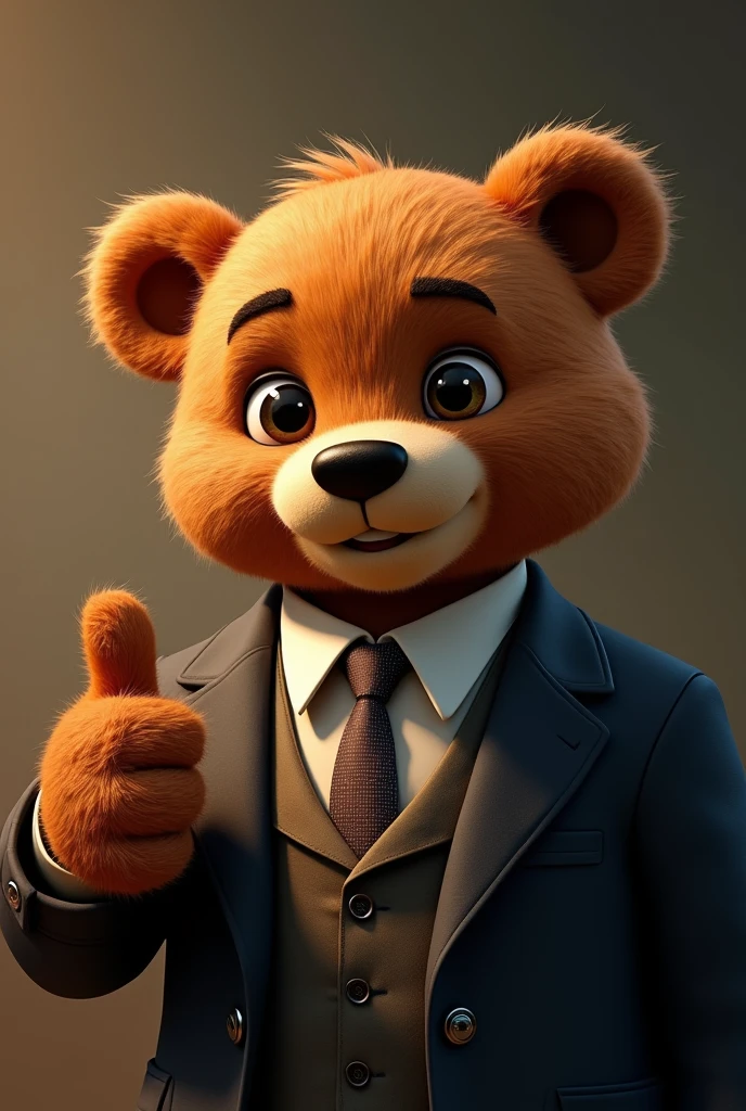 Bear smiling with tie with arms open to give a hug, com fundo cinza