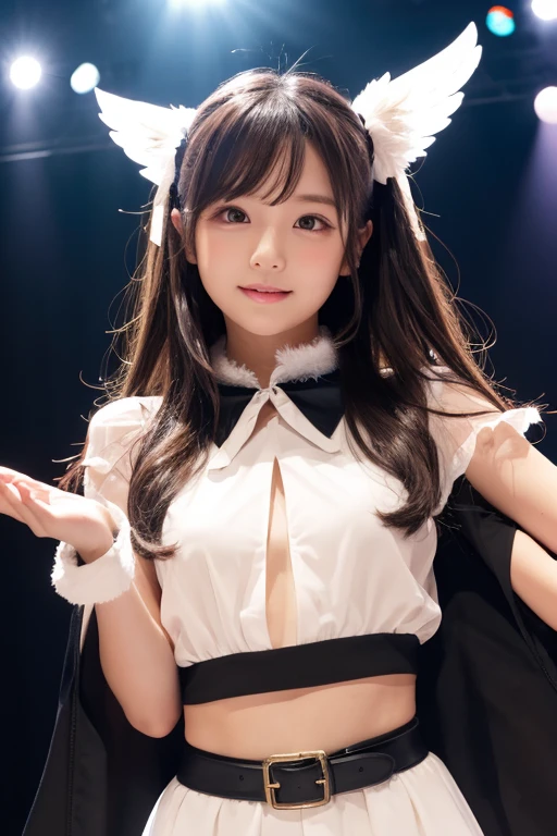 (masterpiece,best quality:1.4),(absurdres:1.3),((8k)),((super resolution:1.4)),(raw photo,photo realistic:1.2),(shiny skin),extremely detailed skin,detailed face,detailed eyes,sparkling eyes,Detailed hand,Detailed Hair,Detailed Background,Symmetrical eyes,Beautiful costume coloring,(extremely Detailed nogisaka46 stage costumes,design),(detail Rakuten market, TEMU,online shopping,Lolita fashion),((Detailed small cleavage,holding microphone,Tokyo Dome, Yokohama Arena Concert,stage)),flat chest,young,1 girl,カウボーイショット,Japanese idol,extremely beautiful face,brown hair,Hair ornament, fair-skinned ,random hairstyle, pretty girl singing,,nsfw,,crouch,Front view from below:1.3,,show lace Panties ,squat