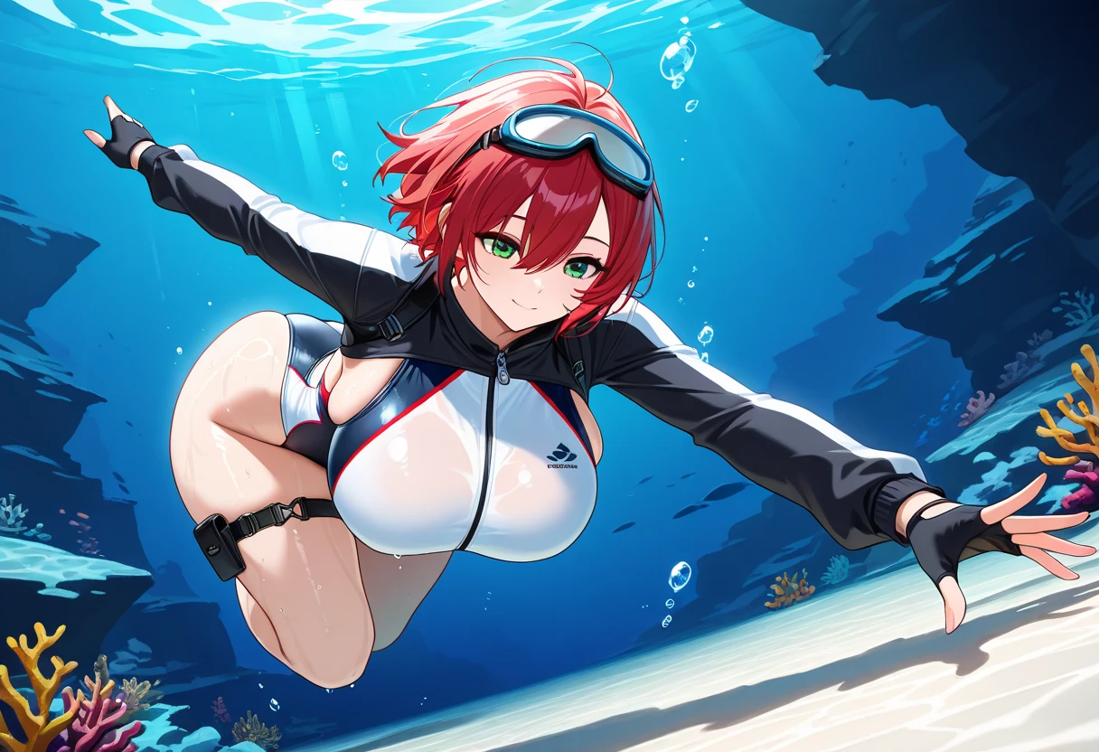 score_9, score_8_up, score_7_up, source_anime, sakimiya iruka, red hair, green eyes, one side up, medium hair, green scrunchie, hair ornament, shiny skin, rating_explicit, large breasts, large ass, pole dancing, (Race Queen, black pantyhose:1.2),(cameltoe), (pussy peak:1.2),(smile),(sweat:1.3),(steam on body, heavy breathing),(motion lines, motion blur),dynamic pose, on stage