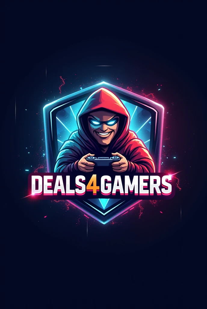 Create a logo of a man in a half-body cape with wings in his long-awaited, In front a phrase that says “FREE GAMERS” all with a neon theme 