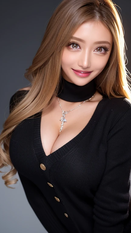 (masterpiece, editorial portrait style: 1.3), a stunning editorial portrait featuring a 27-year-old American woman with long braided blonde hair, radiant smile, clear eyes, flawless skin and statement earrings (exuding elegance and confidence: 1.2 ), (lens used: prime 50mm: 1.1), (camera model: Canon EOS 5D Mark IV full frame: 1.2), (meticulously crafted lighting that creates a captivating atmosphere: 1.1), ( spotlights highlighting her features and cleavage: 1,2), (the black studio background adding drama:1.1), (her elegant sexy lace robe with a revealing neckline:1.2), (accentuating her beautiful physique:1.1), ( her aura of confidence and charm:1.2), (the woman captivating the viewer with her smile:1.1), (her bold earrings make a statement:1.2), (inviting viewers into her world of elegance and poise:1.1), (celebrating her beauty and individuality:1.2), (the perfect balance of sophistication and charm in a single frame:1.1), (an empowering portrait of femininity and self-confidence:1.2), (the portrait that captures the essence of editorial fashion:1.1), (a photo that encompasses her captivating presence and charm:1.2), (a fusion of style, confidence, and grace:1.1), (an embodiment of sophistication and attractiveness editorial:1.2), (the epitome of beauty in perfect studio lighting:1.1), (a timeless editorial portrait that demands attention:1.2), (a captivating moment preserved with art and precision:1.1)