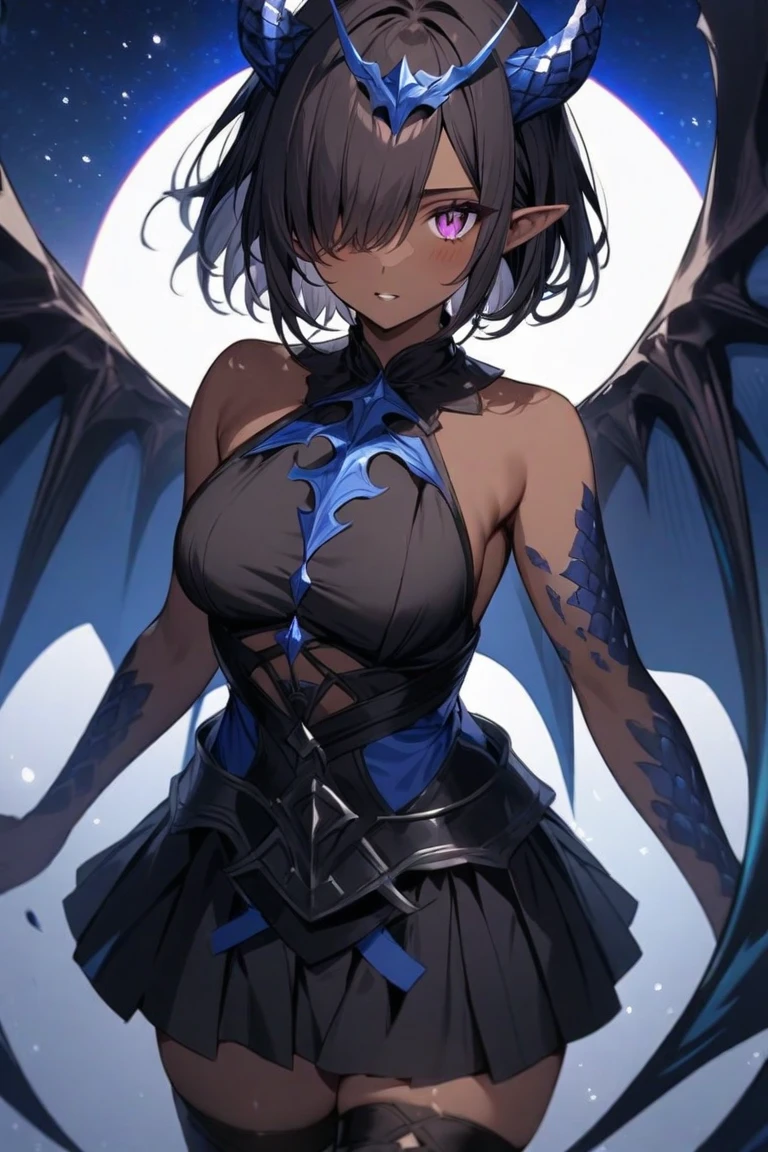 (melhor qualidade: 1.0), (super high res: 1.0), personagem extremamente detalhado, detailed hands, Half-dragon girl, chifres, Girl with dragon tail, dragon tailed, Cabelo extremamente detalhado, Cabelo curto, Short hair, ((Cabelo branco)), ((mechas pretas)), olhos extremamente detalhados, olho com cores diferentes, Heterocromia, olho direito branco, olho esquerdo preto, dragon eyes, 2D, Arte de Anime, ((barnet)), ((corpo inteiro)), standing on her feet, medieval, RPG, pequena, corada, black dragon wings, peitos pequenos