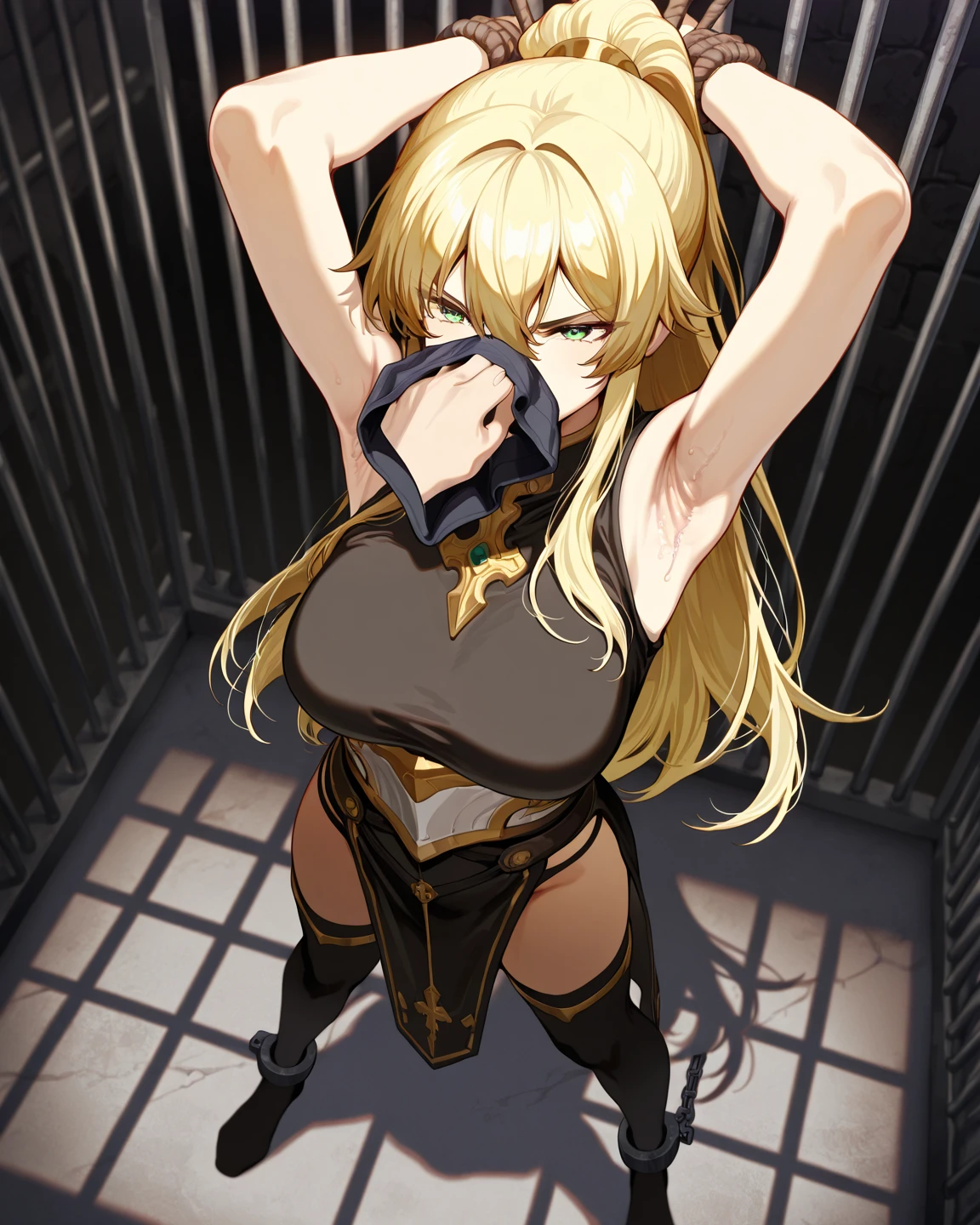 1girll,Arms behind your head,full bodyesbian, Open-mouthed,drinking milk,Long_Hair, Looking_at_peeping at the viewer, upper legs, the bow, shackle, BDSM, shackle, ropes, shackle, Open-mouthed, shibari, Bound_Arms, Ball_gag, shibari_polypubic hair_clothes,asuna yuuki, Long hair, Light brown hair, (Brown eyes:2),2 wings,angelicales,Pointy ears,