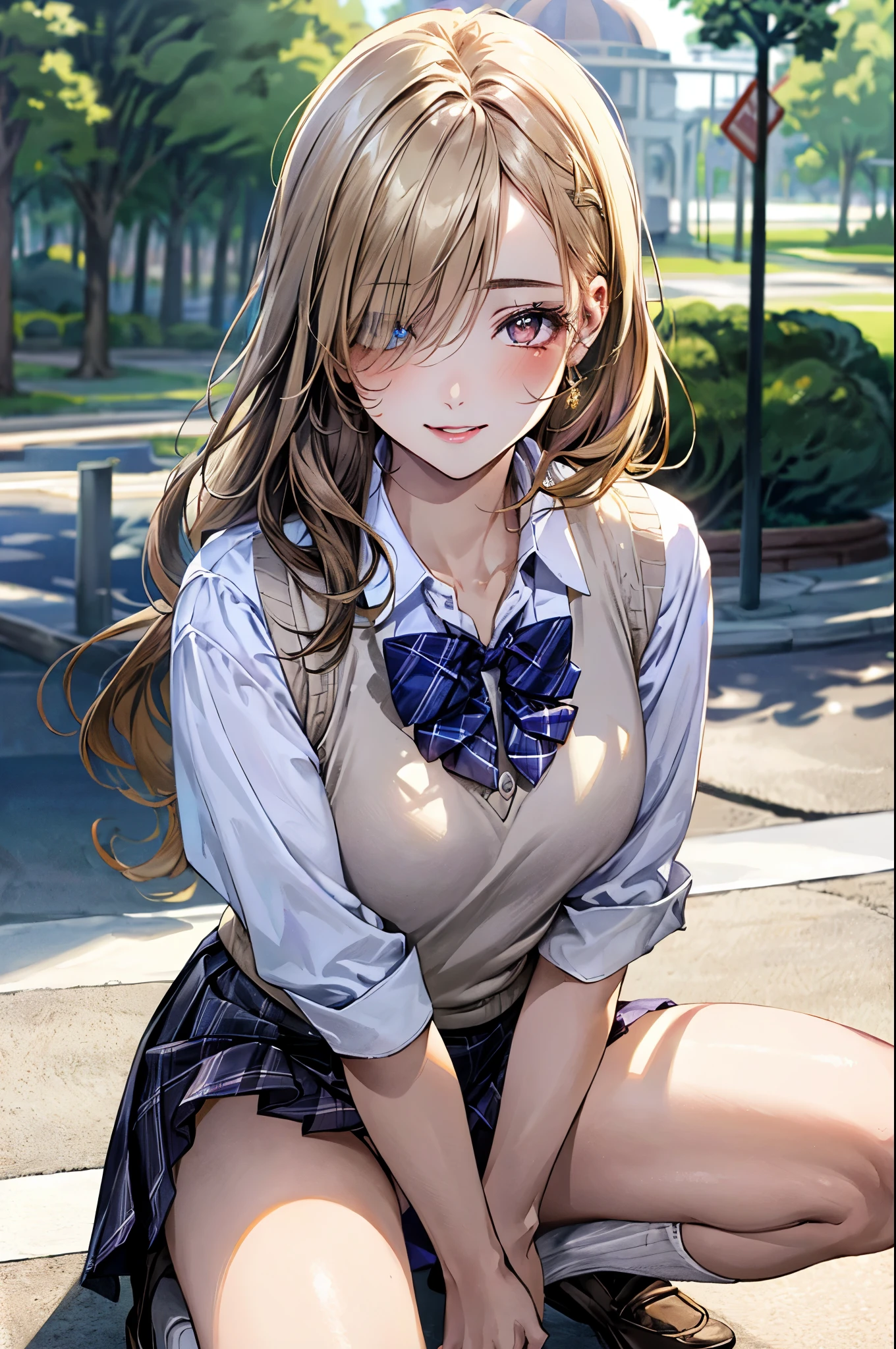master piece,best quality,ultra detailed,8k, ambient light,realistic skin,glossy skin, 
（kitagawa marin, 1girl, blonde hair, long hair, multicolored hair, red eyes, jewelry, earrings, piercing, , white shirt, tied shirt, black choker, plaid skirt）、
shoot from below、typhoon、（flip the skirt：2)、（skirt tug）、inner thigh、
（the body is very wet：1.3）、Her clothes are wet, revealing her purple and gold embroidered underwear.、（His shirt is unbuttoned, revealing his purple and gold embroidered underwear.：1.3）、constriction、（delicate body：1.3）、small bust、emphasizing the cleavage：1.3、 glossy lips、Slightly emphasize the lower lip、blush、embarrassed expression、 school playground、Sakuragi