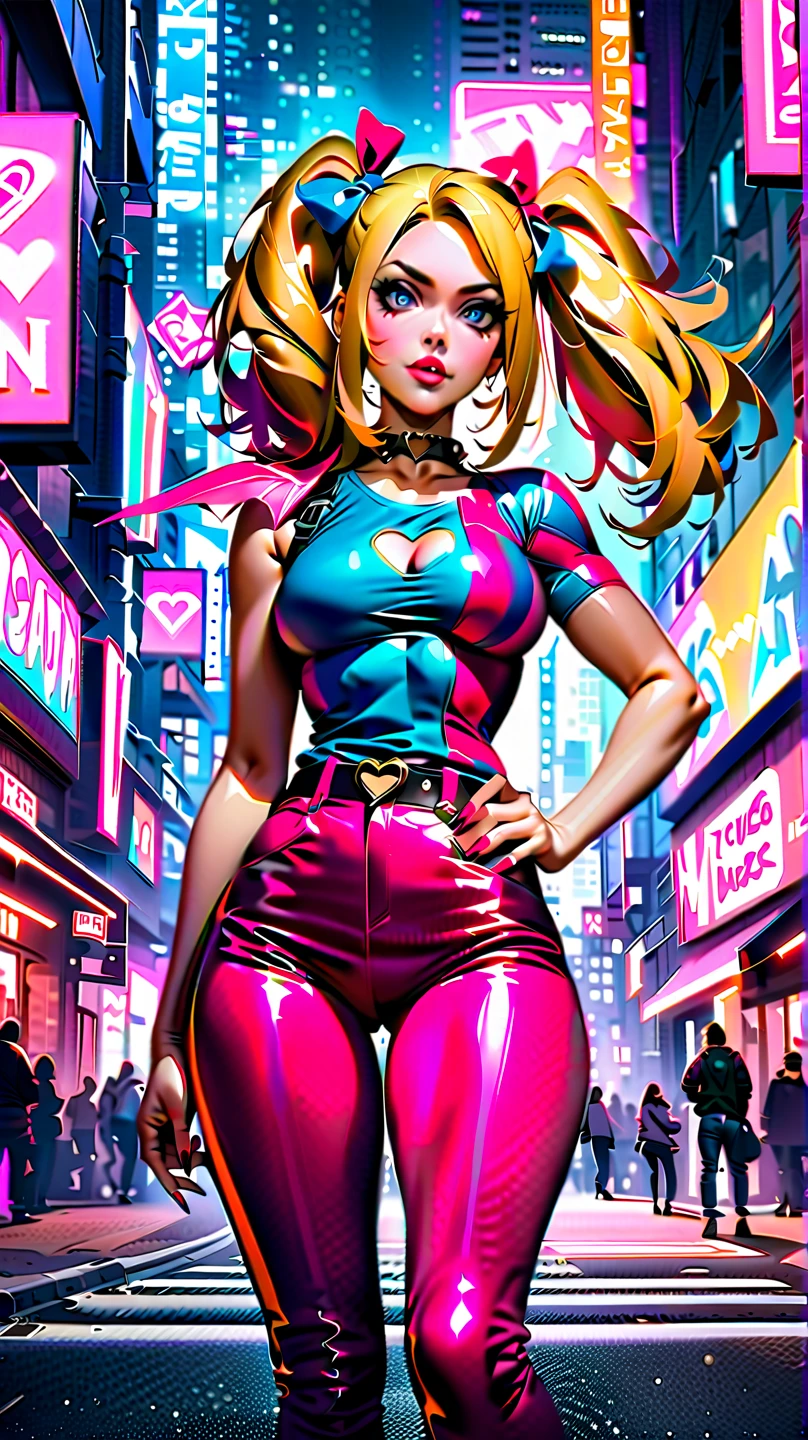 close up, full color painting of  standing cyberpunk girl, sunglasses, high heel shoes, perfect hourglass figure, perfect huge tits, (((Graffiti art) (by Carne Griffiths))), red wall background, insane details, intricate details, hyperdetailed, low contrast, soft cinematic light, dim colors, exposure blend, hdr, front, (neon light:1.4), upper body, detailed skin, detailed eyes, realistic eyes, 20 megapixel, canon eos r3, detailed skin, detailed face, (TungstenDispo:1.2), raw photo, portrait of a business woman, (style by Flora Borsi), bold, bright colours, blue Mohawk haircut, ((Flora Borsi)), dslr, dramatic lighting, high quality, film grain, Fujifilm XT3, (strong backlight:1.1), analog style (liminal space), by Syd Mead, by Andr Kertsz, by Tadao Ando