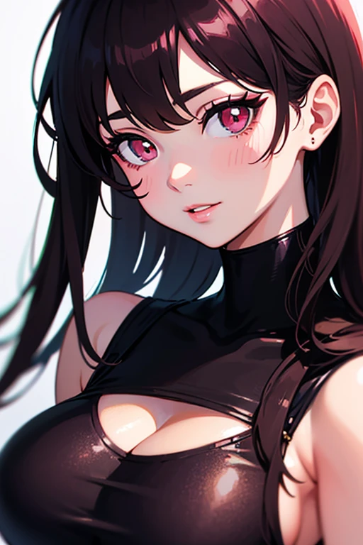 ((best quality))), ((ultra-detailed)), ((an extremely delicate and beautiful)), ((16k)), realistic, hd, cgi, gleaming hair, gleaming skin, Character focus, solo, sharp focus, illustration, game cg, anime, solo, curvy, (big breasts:1.2), white black pink sexy outfit, (belly:0.9), looking at the viewer, accessories, backlighting, shiny skin, shiny body, sakura pink flowers necklace, sakura pink flowers jewellery, long dark black hair, dark brown eyes, long hair red faded into black coloured hair, long hair, red ombre hair, red-black hair, more red hair streaks, soft lighting highlight character's face, soft lighting, deep rosy pink lips, smokey red eyeshadow, long braid, soft lighting highlight character's face, long side braid on the shoulder to waist, a background of sakura pink flowers, feet at viewer