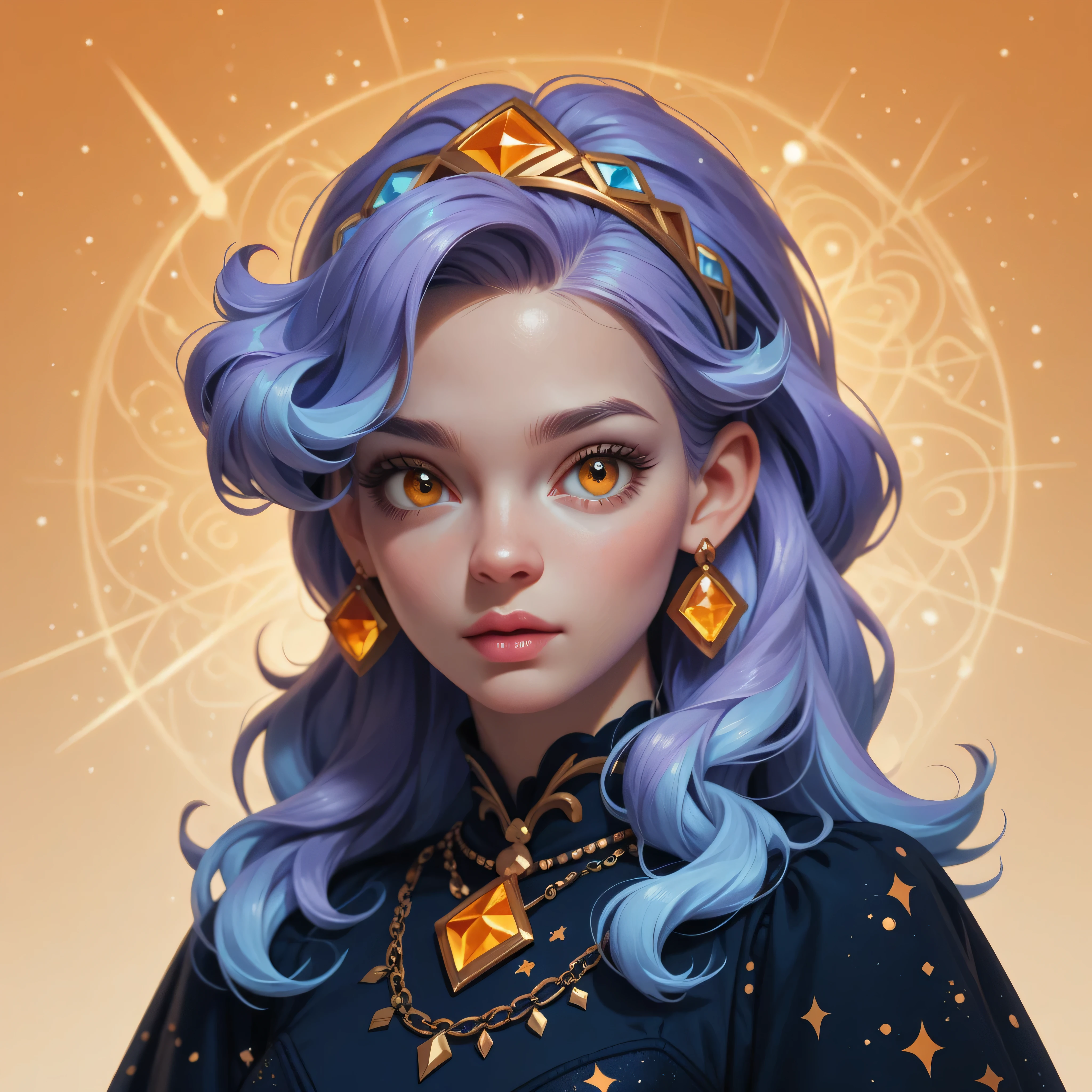Curiousity brand, very simple, few details, illustration, vector style, Solar Amber details, Cosmic Lilac soft background