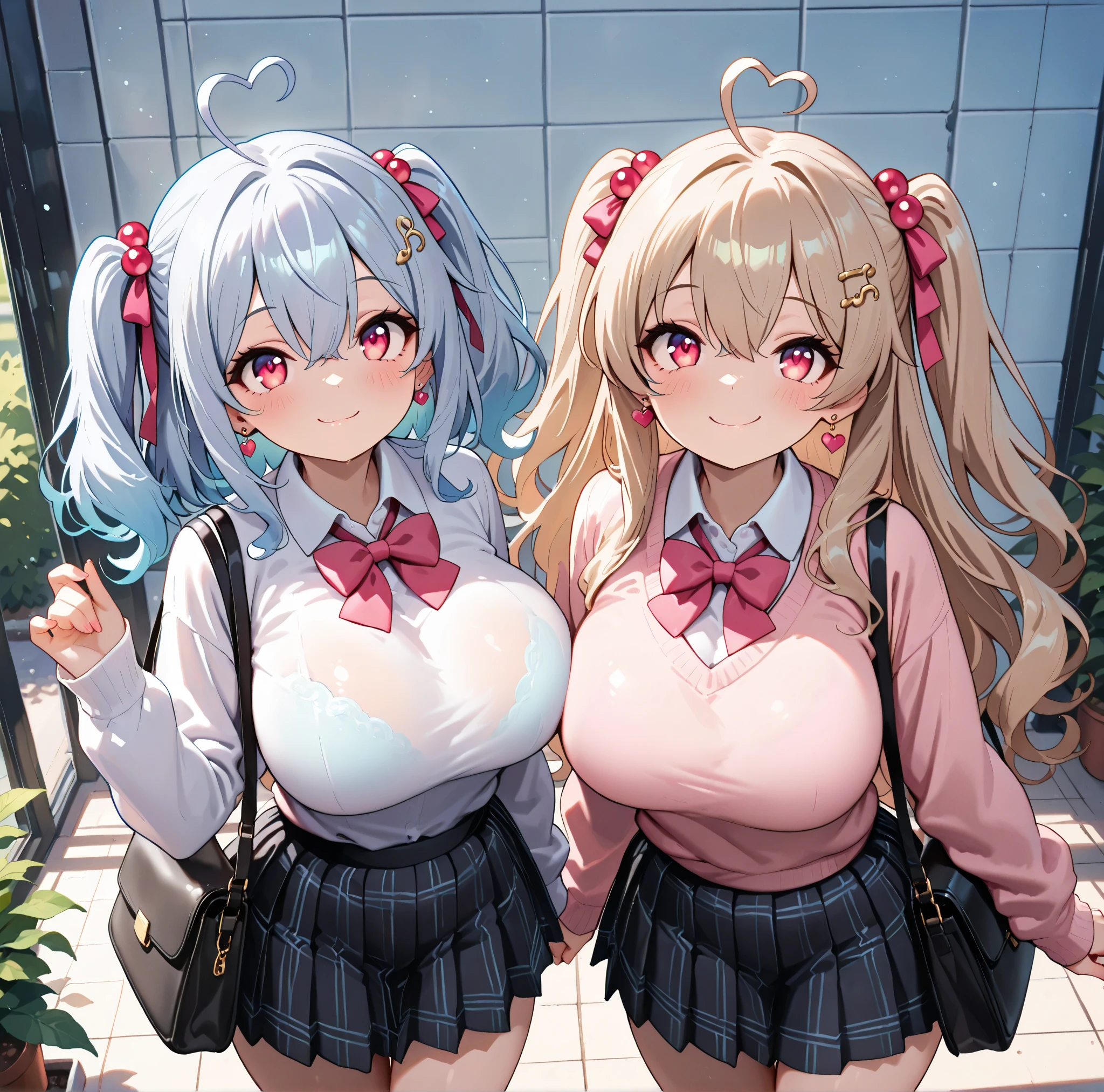 (ultra realistic,32k, masterpiece:1.1),(high detailed skin:1.1), 8k uhd, dslr, high quality, (thick\lips\),
aakaede,two-tone hair,side ponytail,sidelocks,hair scrunchie,gyaru,earrings,necklace,breasts,,red bowtie,collared shirt,pink shirt,long sleeves,bracelet,blue skirt,, , (huge breast:1.2),
(looking at viewer, Bend forward:1.1),
,(bioluminiscent:1.1), blank background