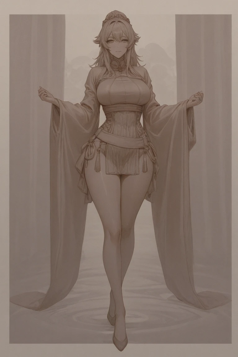 a drawing of a woman in a white dress, full body adoptable, full body xianxia, full body details, fullbody view, desert robe, beautiful full body concept art, by Lü Ji, clear outfit design, outfit design, ancient white dress, full body concept, full body single character, dnd commission, detailed full body, different full body view