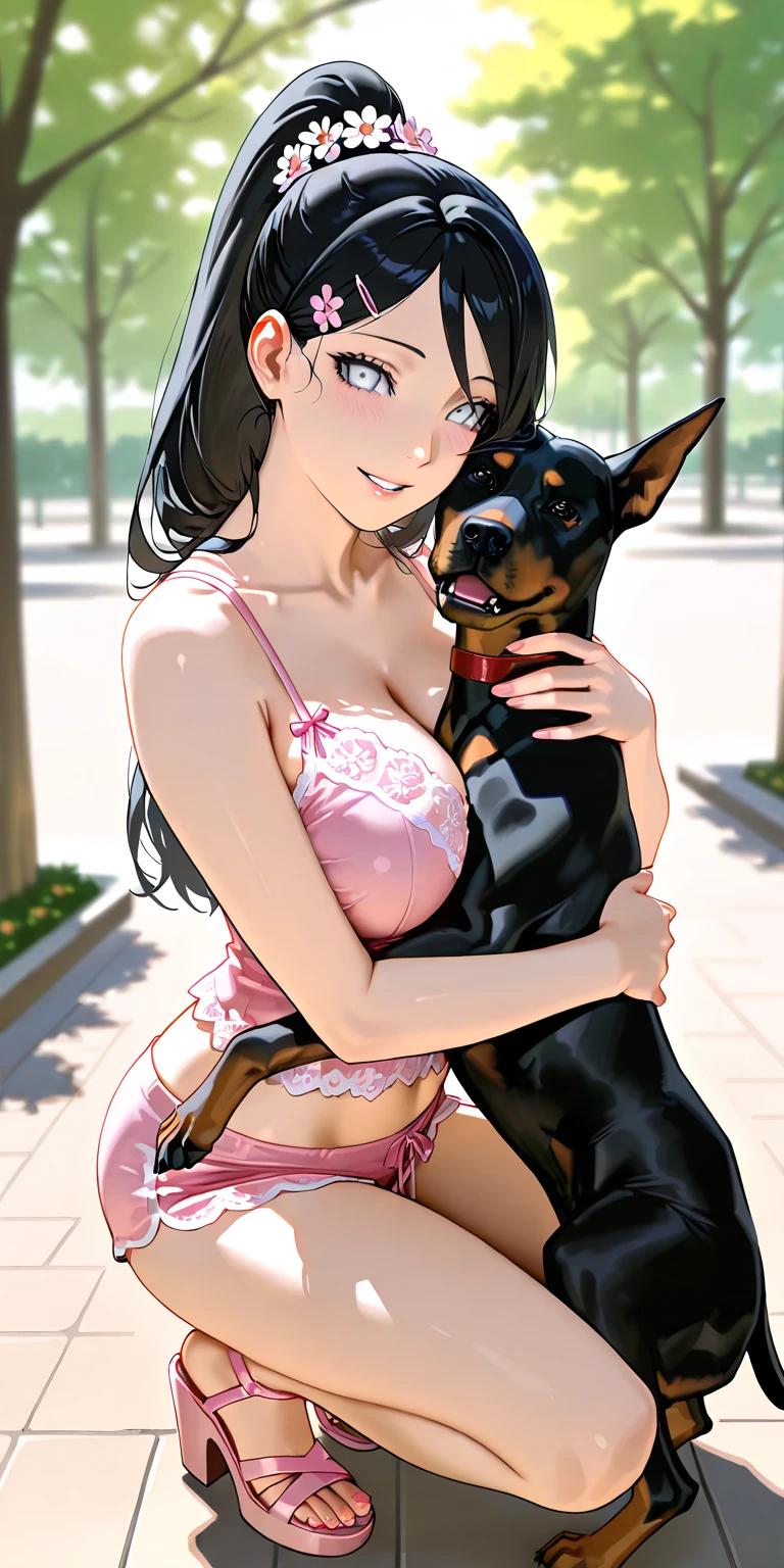 pokemon trainer Nessa having vaginal sex, deforming her belly full of semen on all fours, huge cock, a dog, animal, pet, Rottweiler, Canine Race