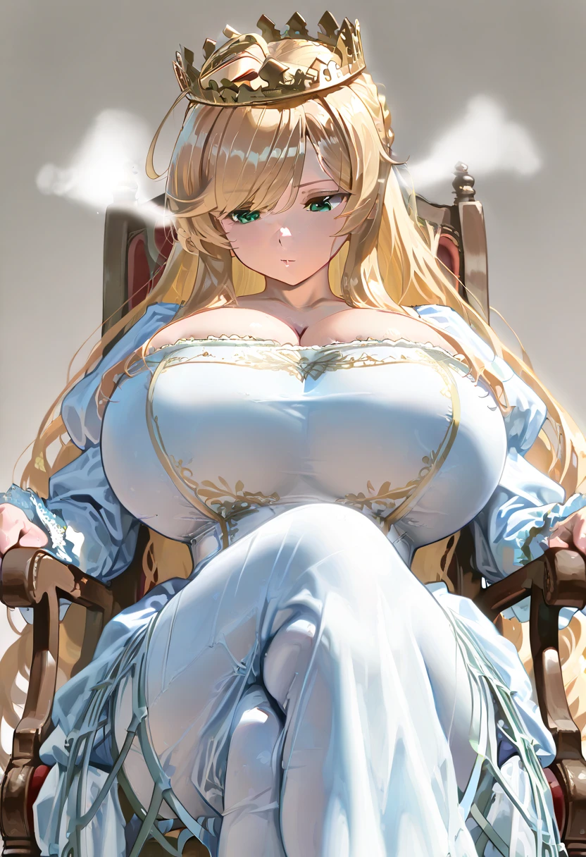 masterpiece, best quality, finely detailed, 1 goddess, blonde hair, long and flowing, ultra-detailed, voluptuous figure with gigantic breasts and ample cleavage, small waist, thigh-high stockings, elegant and sophisticated attire, sensual and alluring, high resolution, extremely delicate and beautiful, captured in a breathtaking 4K or 8K image, bringing out the goddess's divine features and radiant beauty.