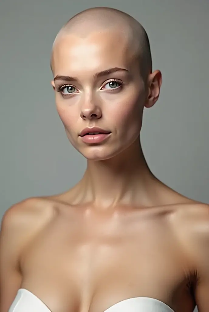 1 solo Girl, bald hair, red lips, symmetry face