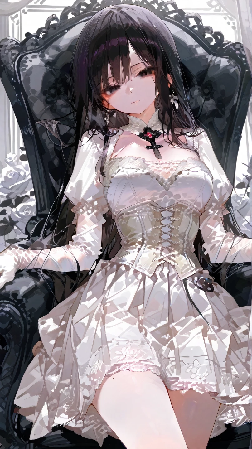 Highest quality, masterpiece, Ultra-high resolution, female、Big Breasts、The Sealed Demon King、harmlesoldy smelling basement、Old concrete wall、sit、Chained collar