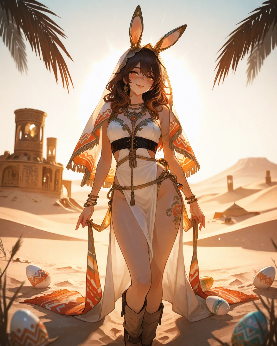 a mature women, 1girl, black dreadlocks hair, big breasts, long rabbit ears, green eyes!!!, serious face, dark skin, she nude, penis instead of a pussy, full body, full body, lake, mountain behind, very sexy body, detailed face, beautiful detailed eyes, beautiful detailed lips, extremely detailed eyes and face, long eyelashes, intricate details, highly detailed, photo realistic, 8k, best quality, masterpiece, cinematic lighting, dramatic lighting, vibrant colors, fantasy, digital art, concept art