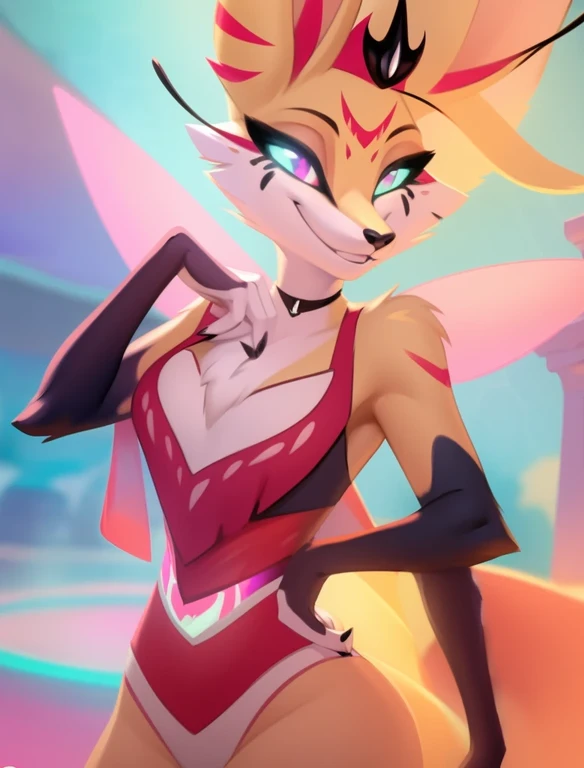 uploaded on e621, solo, queenbee, furry character, furry art, by chunie, by zackary911, detailed fur, detailed eyes, girl, female, fox, femenine body, queenbee, sexy, profesional photo, cinematic lighting, looking at viewer, sexy view, four arms, smiling, portrait photo