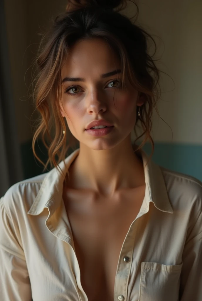 (Masterpiece), (Best Quality), (Super Detail), (disheveled Hair), (Illustration), , (Fashionable Clothes), Standing, Fashion Model, (Interview), Finely Beautiful Eyes, Delicate Beautiful Face, Floating, (High Saturation), (Colorful Splash), Colorful Bubble, (Shine), Ponytail, white long Hair, Bangs, Floating Hairs, (Shining), Best Lighting, Best Shadows, sexy, Fantasy Farm house, Farmer's daughter, long dark hair, Shy 