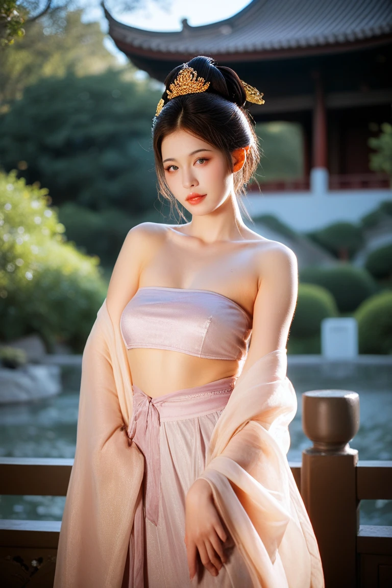 possession_, realistic, 1 woman, brown hair, headdress, candela, alone, seat, paper candela, long hair, brown eyes, realistic, hair bun, naked , flower, hair flower, looking at viewer, Beautiful woman with a slender body:1.4, Distinct abs:1.4, on the island,ultra fine face，exquisite eyes，double eyelid,(((nude))), open your legs, double bun, kimono, Lips ((wash painting)),((ink...,