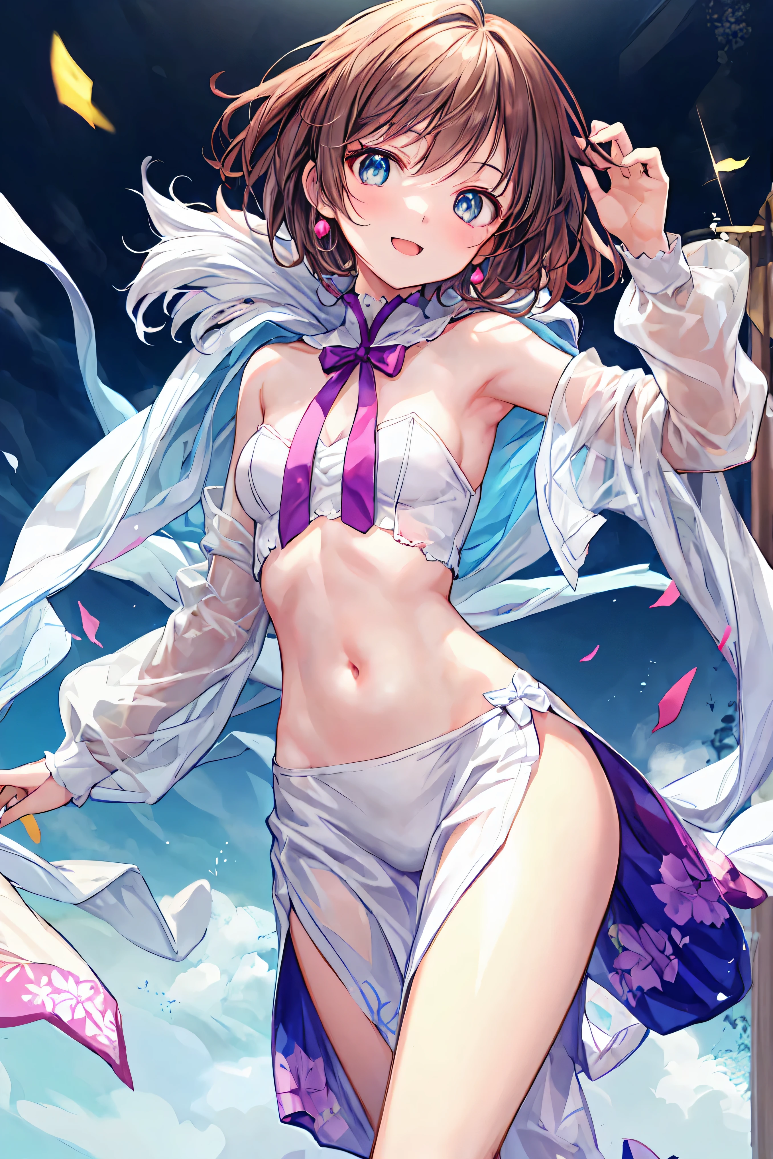 butterfly hair ornament, (Purple eyes:1.1), Side Ponytail, Ponytail, Black skirt, Cape, demon slayer uniform, Long sleeves, Pleated skirt, Very short skirt, white cape,Sexy upper eyes, (Spread your crotch to show your panties:1.5), (Small white panties:1.5)Beautiful, Breathtaking, Highly detailed, 8K, Use, affectionate, Ultra photo realsisim,