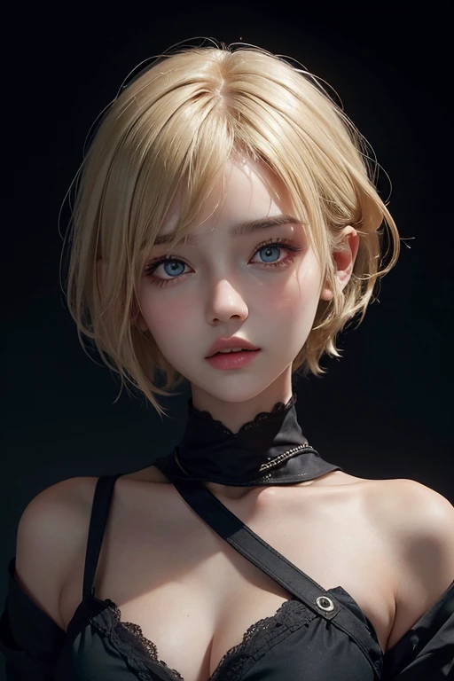 (Highest quality、4K、8k、High resolution、masterpiece:1.2)、Very detailed、(Genuine、Realistic、Realistic:1.3)、blonde、Pixie Cut、Black choker、((Completely naked))、Bathroom、((Slime))