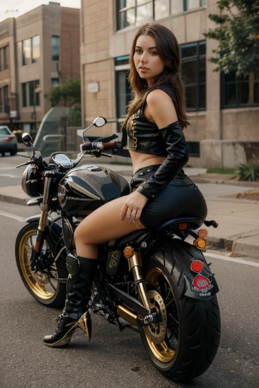 Uma moto modelo Harley davIdson, estilo steampunk, somente a moto sem pessoas