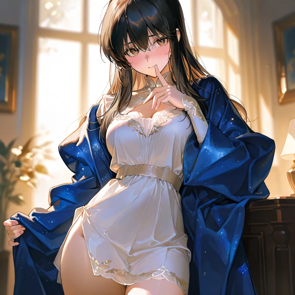 How to sit a girl,Written boundary depth, Delicate eyes, Distinctive nose line,Fine skin、Smooth、Perfect beauty、Small breasts、thin,((Natural style)),Brown Hair、Truly beautiful、Beautiful profile,Perfect Style,Ahegao,Shortcuts,Western-style room,On the bed,Dark Room,My face turned red,((Half naked))、((Girly clothes)),With her legs wide open, her crotch is visible,blush,Embarrassing,((Highest quality)), (Very detailed), (High-definition CG synthesis 8K wallpaper), 高いly detailed, 高い-definition raw color photos, Professional photography, (((Bokeh))), Written boundary depth,