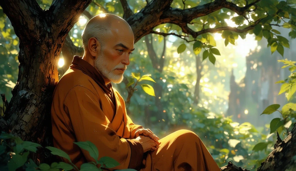 a monk is meditating, wearing a white robe in the temple, the temple is in the forest, raw photo, surreal photo, unreal engine 4, 8k, super sharp, detailed colors, wide color coverage , extreme scene detail, shading, anti-aliasing, error detail smoothing,raw photo, surreal image, unreal engine 4, 8k, super sharp, detailed colors, wide color coverage, extremely high scene detail, shading, anti-aliasing, error detail smoothing, raw photo, surreal photo, unreal engine 4.8k, super sharp, detailed color, wide color coverage, scene detail extremely tall object , (8k, RAW photo, best quality, masterpiece:1.2), (realistic, photo-realistic:1.37),modelshoot style, (extremely detailed CG unity 8k wallpaper),professional majestic oil painting by Ed Blinkey, Atey Ghailan, Studio Ghibli, by Jeremy Mann, Greg Manchess, Antonio Moro, trending on ArtStation, trending on CGSociety, Intricate, High Detail, Sharp focus, dramatic, photorealistic painting art by midjourney and greg rutkowski, scene detail extreme objects, shading, anti-aliasing, error detail smoothing