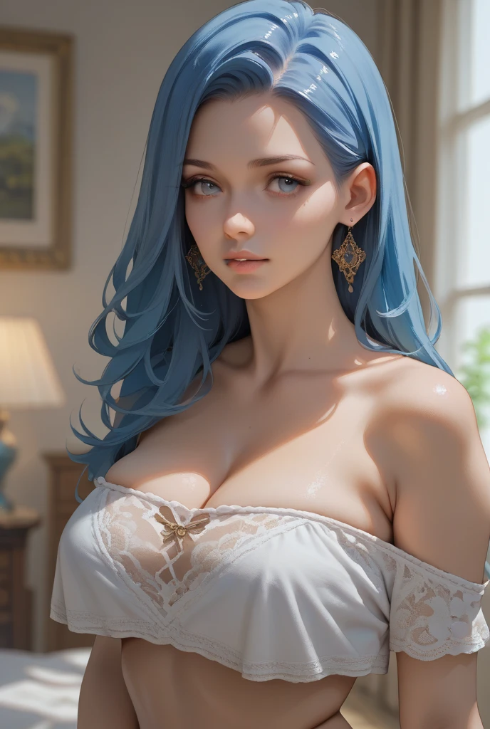 8k,high quality,最高masterpiece、high resolution、Beautiful anime close-up glamorous portrait, goddess, Big Breasts (Deep valley), Anxious face, Crying face、Blue Hair、Staring at the audience, A gorgeous red see-through dress with a long slit that lets your skin show through,A very thin and see-through loincloth、Anatomically correct, 10 year old princess, Modeling the Throne Room, Revealing clothing, Gorgeous tiara、 Studio Lighting, Detailed skin, Realistic, Sharp features, Very detailed. Sharp focus, Natural Skin, Natural Skin texture, Scattered beneath the surface, Calm colors, Skin pores, Perfect Face, Perfect Eyes, Perfect Plump Lips, A supple female figure, Crossing your legs, Vivid, Cinematic, Film Light, Super detailed, Hyper-Realistic, masterpiece, Atmospheric, High resolution, Vibrant, High Contrast, Dark Angle, 8k, High resolution, 500 pixels,((Nipples are visible:1.3)),Well defined nipples,Pink nipples showing through the shirt