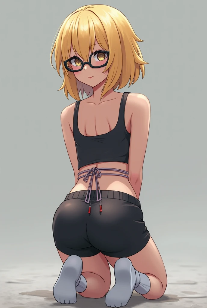 masterpiece, highest quality, Super detailed, contemporary、(white background:1.3), 1 girl, whole body、Erotic, hentai, cum, partially undressed, tall, slender、big breasts、blonde, long ponytail, bright blue eyes、seductive lips、lure、sexy、smile、home tutor、foreigner、panties、sweater、big ass、smile、bright look、round glasses